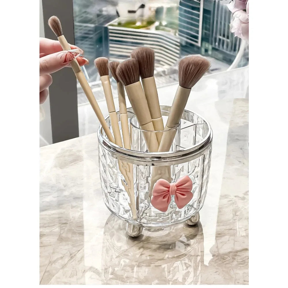 Cosmé Zen – Porte-Pinceaux Rotatif Acrylique | Rangement Coiffeuse Personnalisable