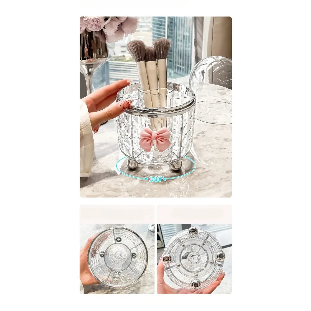 Cosmé Zen – Porte-Pinceaux Rotatif Acrylique | Rangement Coiffeuse Personnalisable