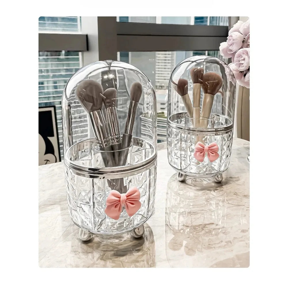Cosmé Zen – Porte-Pinceaux Rotatif Acrylique | Rangement Coiffeuse Personnalisable