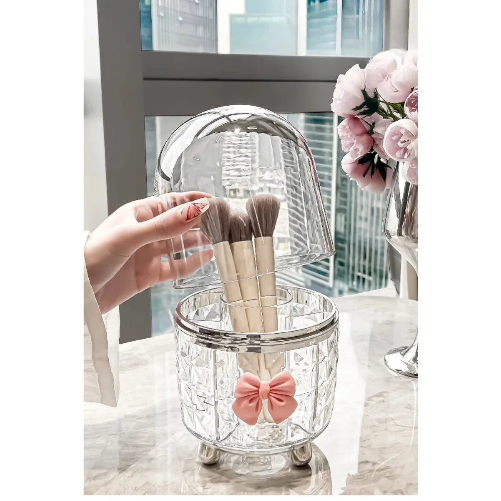 Cosmé Zen – Porte-Pinceaux Rotatif Acrylique | Rangement Coiffeuse Personnalisable