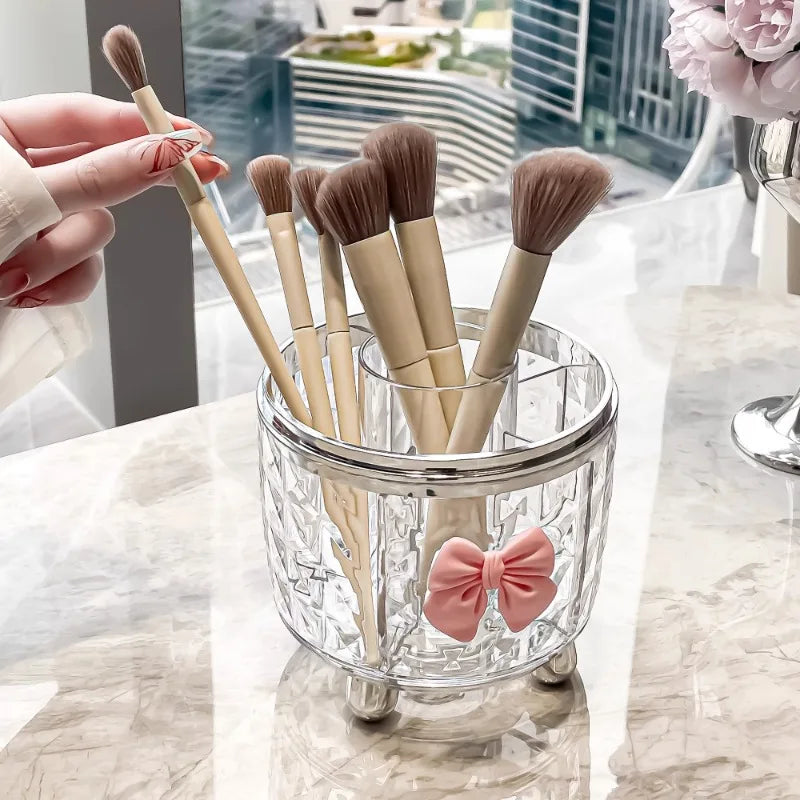Cosmé Zen – Porte-Pinceaux Rotatif Acrylique | Rangement Coiffeuse Personnalisable